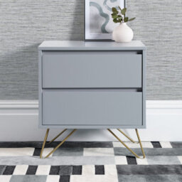 Sofia 2 Drawer Bedside Harbour Mist With Brass Steel Feet