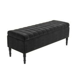 137Cm Paris Striped Ottoman Storage Bench- Plush Velvet Shoe Bench - Black Upholstery Footstool With Storage - thumbnail 4