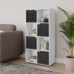 Urbn-Living Urbnliving 119Cm Height White Wooden 8 Cube Bookcase Shelving With 4 Black Line Door Shelf Storage Cupboard Display Unit - thumbnail 2
