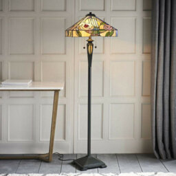 1.5M Tiffany Twin Floor Lamp Dark Bronze & Stained Glass Roses Shade I00029 - thumbnail 5