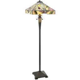1.5M Tiffany Twin Floor Lamp Dark Bronze & Stained Glass Roses Shade I00029