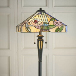 1.5M Tiffany Twin Floor Lamp Dark Bronze & Stained Glass Roses Shade I00029 - thumbnail 4