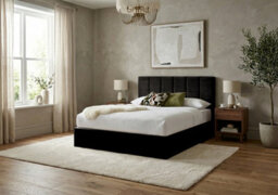 Adore Designs Stafford Plush Velvet Sleigh Bed - 6Ft Super King - Black - thumbnail 1