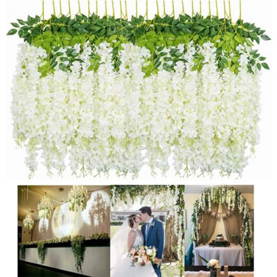 12Pcs Artificial Fake Hanging Silk Flowers Wisteria Vine Plant Garden Home Decor - image 1