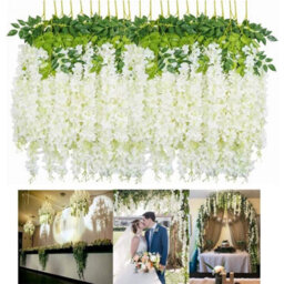 12Pcs Artificial Fake Hanging Silk Flowers Wisteria Vine Plant Garden Home Decor