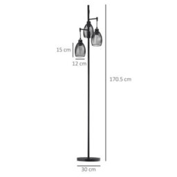 Homcom Industrial 3-Light Floor Lamp Dimmable Standing Lamp For Living Room - thumbnail 3