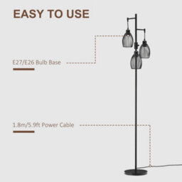 Homcom Industrial 3-Light Floor Lamp Dimmable Standing Lamp For Living Room - thumbnail 6