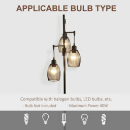 Homcom Industrial 3-Light Floor Lamp Dimmable Standing Lamp For Living Room - thumbnail 7