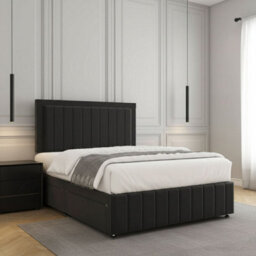 REGIONAL FURNISHINGS Black Plush Velvet Divan Bed Set Upholstered 24Inch Headboard & Footboard 2Drawersfootend & Mattress In 4Ft 4Ft6 5Ft 6Ft Sizes - thumbnail 3