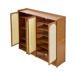 Modern Shoe Storage Cabinet 4 Doors Footwear Stand Shelves Rack Cupboard Brown - thumbnail 5