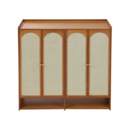 Modern Shoe Storage Cabinet 4 Doors Footwear Stand Shelves Rack Cupboard Brown - thumbnail 4