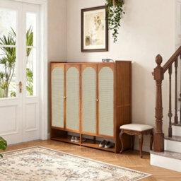 Modern Shoe Storage Cabinet 4 Doors Footwear Stand Shelves Rack Cupboard Brown - thumbnail 3