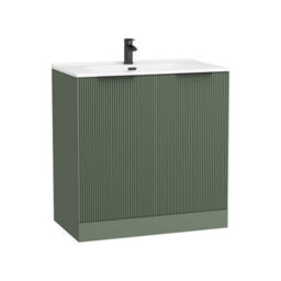 Royal Bathrooms Evora 800mm Sage Green Fluted Floor Standing Bathroom Vanity Unit 2 Door Cabinet Storage With Ceramic Basin & Matt Black Handles - thumbnail 5