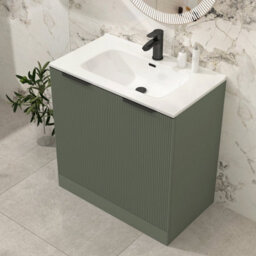Royal Bathrooms Evora 800mm Sage Green Fluted Floor Standing Bathroom Vanity Unit 2 Door Cabinet Storage With Ceramic Basin & Matt Black Handles - thumbnail 4