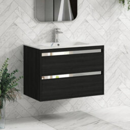 Royal Bathrooms Orion 800mm Wall Hung Bathroom Vanity Unit 2 Drawer Hale Black With Carrara White Basin & Chrome Accent Trim - thumbnail 6