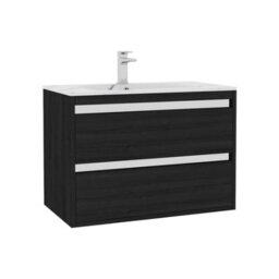 Royal Bathrooms Orion 800mm Wall Hung Bathroom Vanity Unit 2 Drawer Hale Black With Carrara White Basin & Chrome Accent Trim - thumbnail 7