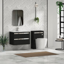 Royal Bathrooms Orion 800mm Wall Hung Bathroom Vanity Unit 2 Drawer Hale Black With Carrara White Basin & Chrome Accent Trim - thumbnail 4
