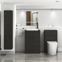 Royal Bathrooms Turin 600mm Freestanding Bathroom Vanity Unit With Sink 2 Door Hale Black & Qubix Countertop Basin - thumbnail 3