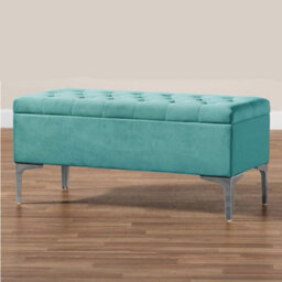 120Cm Modena Upholstered Ottoman Storage Bench, Teal Plush Velvet Tufted End Of Bed Shoes Box, Entryway Ottoman Footstool
