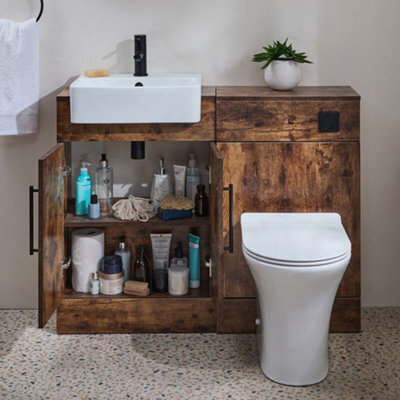 Homestylestore 1050mm Dark Oak Bathroom Combination Vanity Unit With Toilet Pan And Black T Bar Handle - image 1