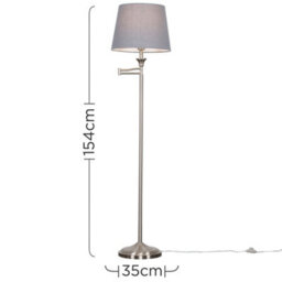 Valuelights Sinatra Adjustable Swing Arm Floor Lamp In Brushed Chrome Finish With Grey Light Shade - thumbnail 9