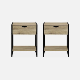 Sweeek - Pair Of Bedside Tables With Metal And Wood-Effect Loft Natural 40X40X50 Cm - thumbnail 2