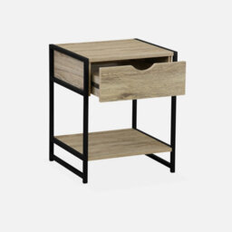 Sweeek - Pair Of Bedside Tables With Metal And Wood-Effect Loft Natural 40X40X50 Cm - thumbnail 4