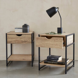 Sweeek - Pair Of Bedside Tables With Metal And Wood-Effect Loft Natural 40X40X50 Cm - thumbnail 9