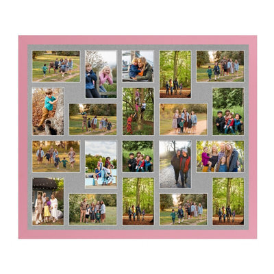 AK Frames 80X70Cm Pastel Pink Modern Multi Photo Frame With Silver Mount - Holds 20 Apertures (18X) 6X4, (2X) 4X4 Photos - image 1