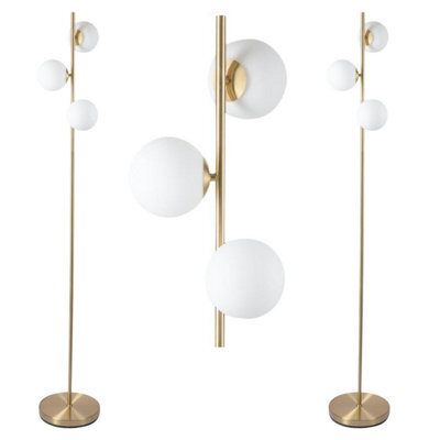 First Choice Lighting Pair Of Satin Brass Floor Lamps With Opal Globe Shades - image 1