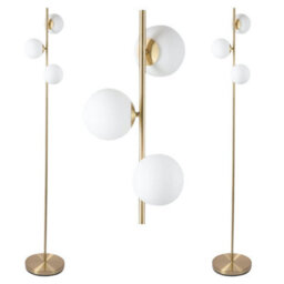 First Choice Lighting Pair Of Satin Brass Floor Lamps With Opal Globe Shades - thumbnail 1