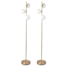 First Choice Lighting Pair Of Satin Brass Floor Lamps With Opal Globe Shades - thumbnail 2