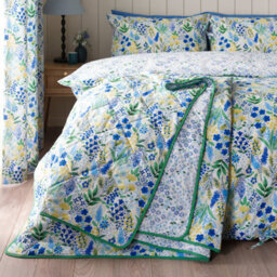 Catherine Lansfield Tilly Floral Blue Bedspread Throwover 220X230Cm - thumbnail 1