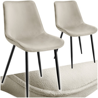 Tectake Set Of 2 Dining Chair Monroe - Padded, Velvet Look, Ergonomic Seat, Black Steel Legs  - Cream - image 1