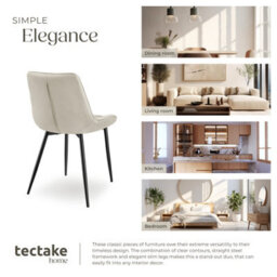 Tectake Set Of 2 Dining Chair Monroe - Padded, Velvet Look, Ergonomic Seat, Black Steel Legs  - Cream - thumbnail 7
