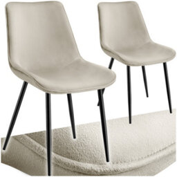 Tectake Set Of 2 Dining Chair Monroe - Padded, Velvet Look, Ergonomic Seat, Black Steel Legs  - Cream