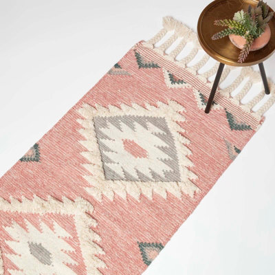 Homescapes Pali Pink Kilim Runner Wool Rug 66 X 200 Cm - image 1