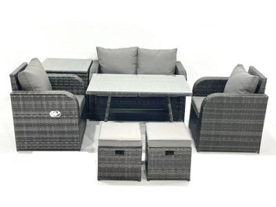 Fimous Outdoor Garden Furniture Set Rattan Sofa Dining Table Set With Reclining Chair Side Table Small Footstool Dark Grey Mixed - image 1