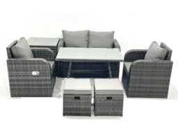 Fimous Outdoor Garden Furniture Set Rattan Sofa Dining Table Set With Reclining Chair Side Table Small Footstool Dark Grey Mixed - thumbnail 1