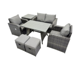 Fimous Outdoor Garden Furniture Set Rattan Sofa Dining Table Set With Reclining Chair Side Table Small Footstool Dark Grey Mixed - thumbnail 7