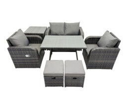 Fimous Outdoor Garden Furniture Set Rattan Sofa Dining Table Set With Reclining Chair Side Table Small Footstool Dark Grey Mixed - thumbnail 9