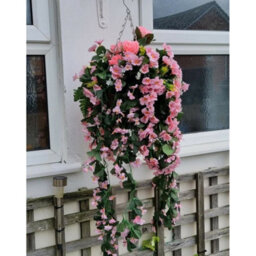 Hanging Basket Artificial Plants Flowers Green Rose Grass Ivy Leaf Fern Foliage - 1 Hanging Basket - thumbnail 2