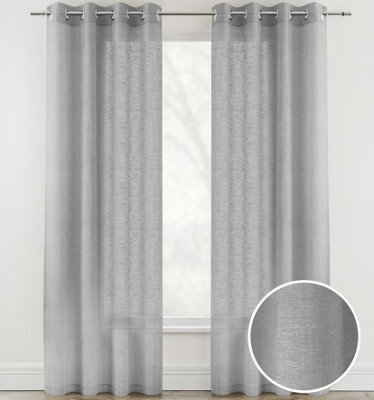Tyrone Textiles Pair Of Crete Silver Luxury Linen Look Sheer Panels With Eyelet Header 137 Cm - image 1