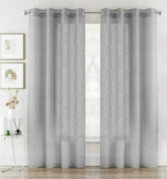 Tyrone Textiles Pair Of Crete Silver Luxury Linen Look Sheer Panels With Eyelet Header 137 Cm - thumbnail 5
