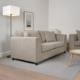 Furnishings For Less UK Quilted Soft Chenille Fabric Fabric Sofaset 3 And 2 Seater Sofa  Beige - Scatter Back - thumbnail 4