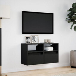 Berkfield Tv Wall Cabinets With Led Lights 2 Pcs Black 41X31X45 Cm - thumbnail 4