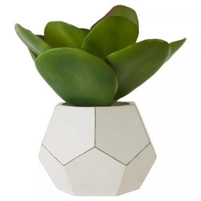 Premier Housewares Interiors By Premier Fiori White Cement Pot Faux Succulent, Decorative Artificial Plant With 3D Concrete Pot, Faux Botanical - image 1