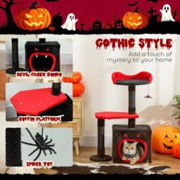 Pawhut Gothic Cat Tree With Scratching Posts, Black, Halloween - thumbnail 5