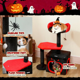 Pawhut Gothic Cat Tree With Scratching Posts, Black, Halloween - thumbnail 6