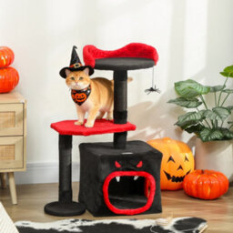 Pawhut Gothic Cat Tree With Scratching Posts, Black, Halloween - thumbnail 1